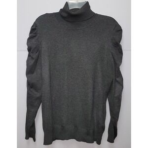 JOSEPH A XL Gray Turtleneck Sweater Dolman Ruched Sleeve Y2K Preppy Office Work